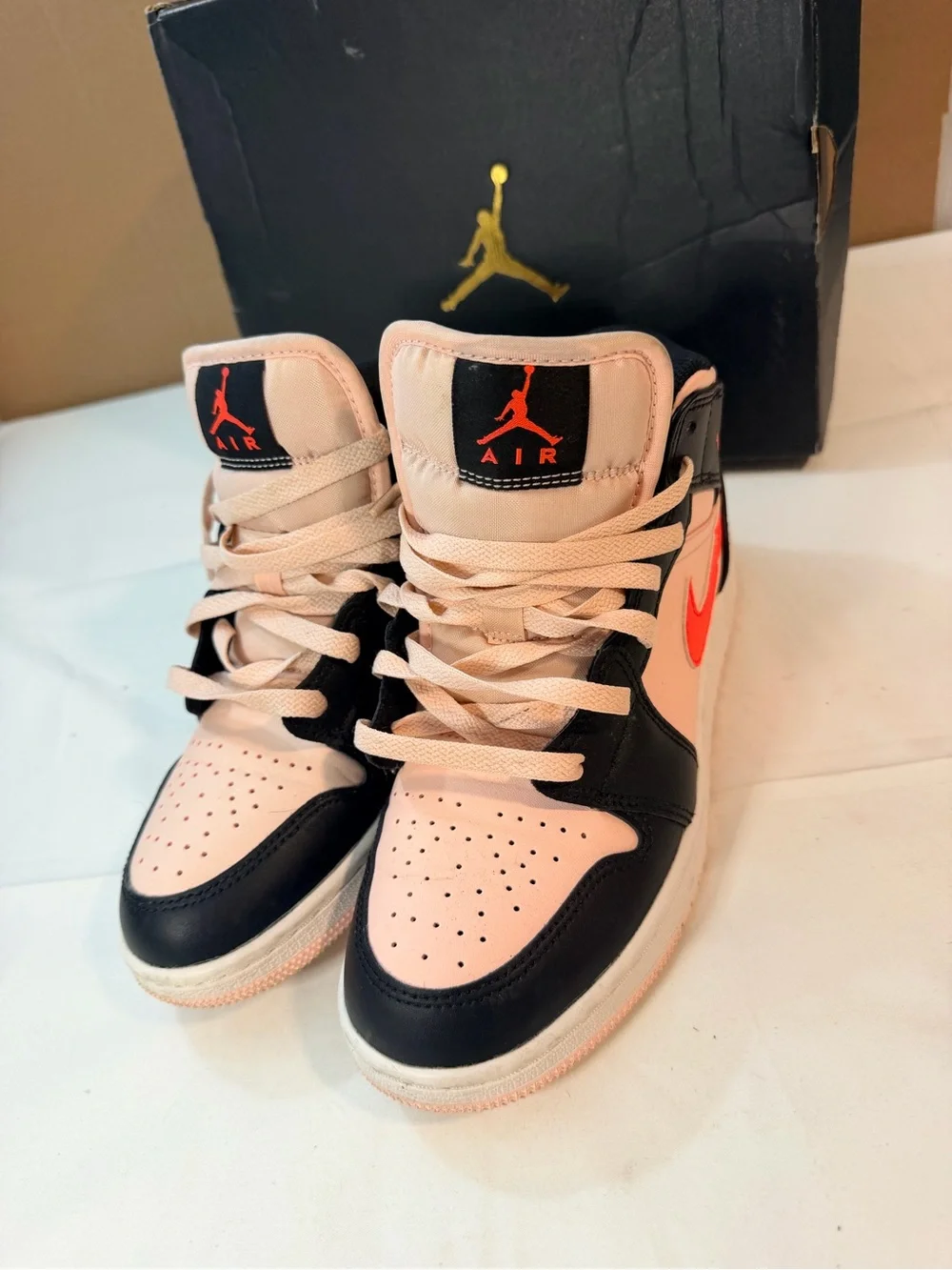 Nike Air Jordan 1 Mid Pink, Black & Red Swoosh